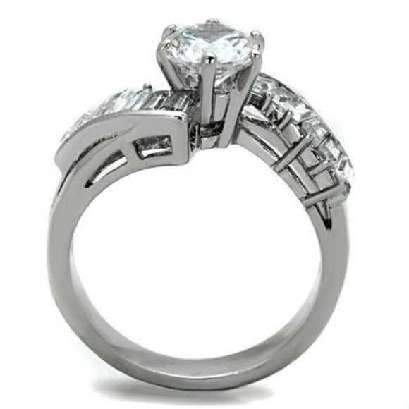 STAINLESS STEEL Round Cut & Baguette Cubic Zirconia Ring - Picture 13 of 14